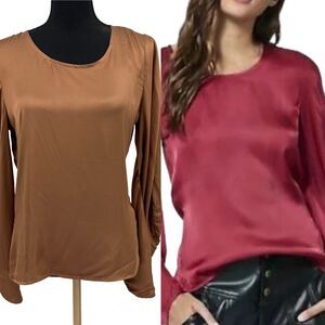 Young Fabulous & Broke Rosie Button Back Blouse‎ In Burnt Sienna Workwear Med